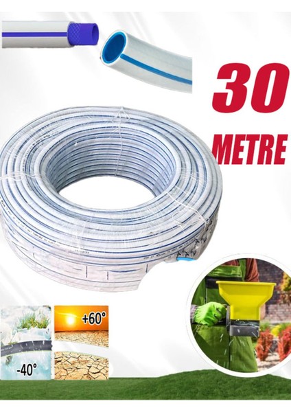 Bahçe Sulama Hortumu 3 Katlı Sağlam 30 Metre 12.5 mm 1/2" Çeşme Su Hortum Araç Araba Yıkama.