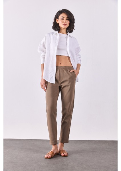 Alian Beli Lastikli Smart Pantolon-Taş