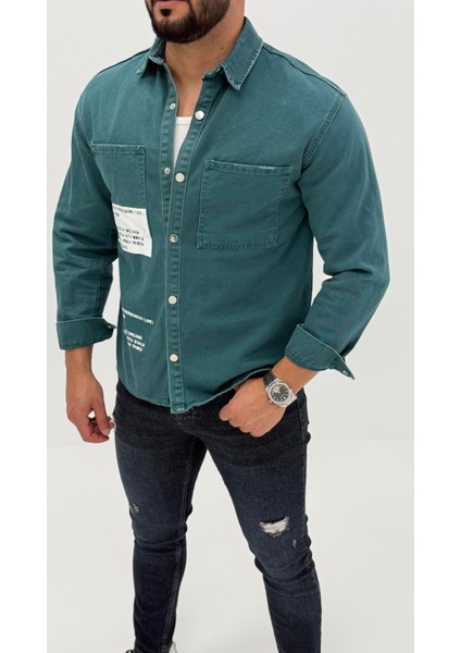 Jayden Classic Denim Black Dıgıtal Baskılı Vintage Jean Erkek Gömlek