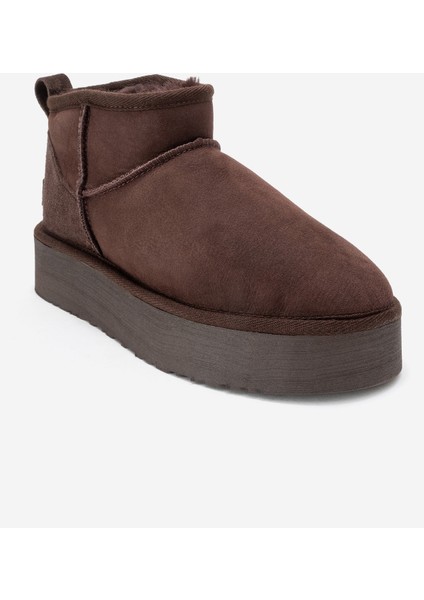 Veyra Kahverengi Süet Hakiki Deri Kürklü Platform Tabanlı Kadın Mini Bot modelleri