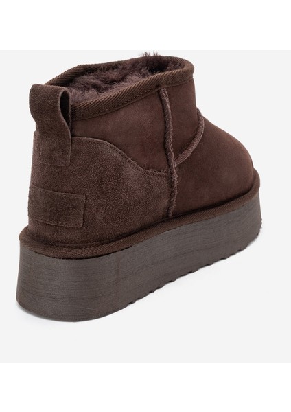 Veyra Kahverengi Süet Hakiki Deri Kürklü Platform Tabanlı Kadın Mini Bot indirimleri