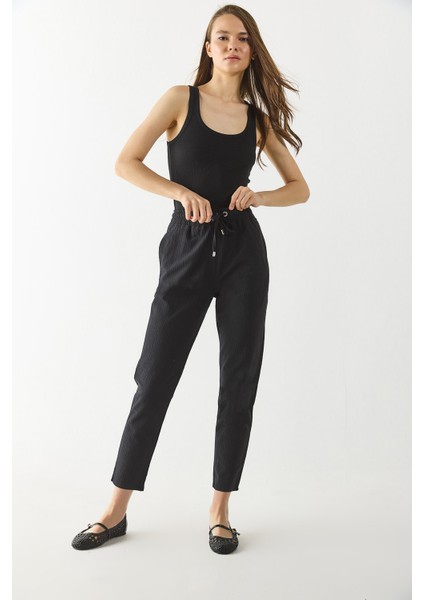 Alian Beli Lastikli Armürlü Beach Pantolon-Siyah modelleri