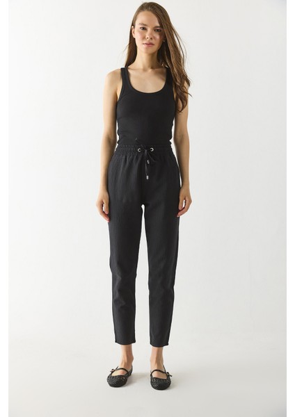 Alian Beli Lastikli Armürlü Beach Pantolon-Siyah fırsatları