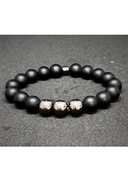 10 mm Hematit Oniks Tasarım Doğaltaş Bileklik Marron Doğaltaş