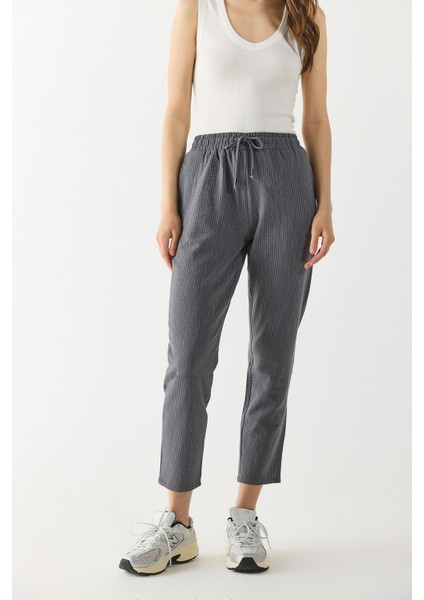 Alian Beli Lastikli Kalın Çizgili Gofre Pantolon-Gri Çizgili fırsatları