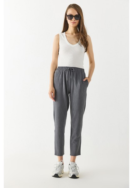 Alian Beli Lastikli Kalın Çizgili Gofre Pantolon-Gri Çizgili indirimleri