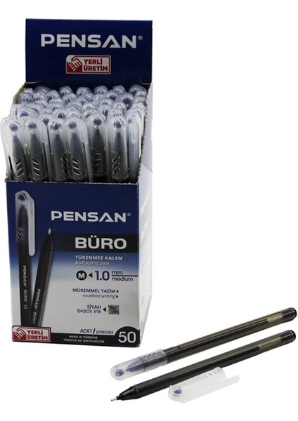50 Adet Pensan Büro Siyah Tükenmez Kalem M-Medium - 1.0mm Uç (4887)