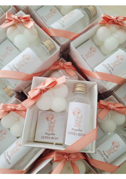 Hoşgeldin Bebek Mum Kolonya Çijolata Set 30 Adet Somon