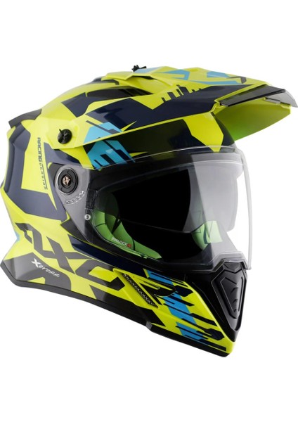 X-Cross X1 Dual Visor Kask Neon Sarı-Mavi indirimleri