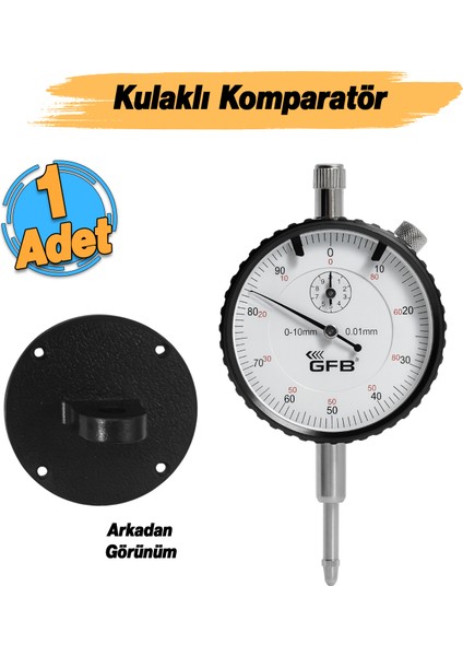 Mekanik Analog Ibreli Kulaklı Komparatör Saati 0.1 Mm-10 mm Mekanik Kadranlı Çevrimli Ölçüm Ayaksız
