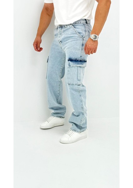 Martin Denim Premium Baggy Kargo Cep Mavi Kot Erkek Jean Pantolon