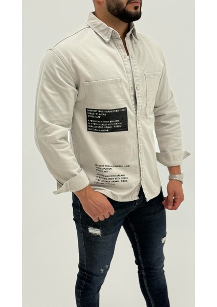 Jayden Classic Denim Black Dıgıtal Baskılı Vintage Jean Erkek Gömlek modelleri