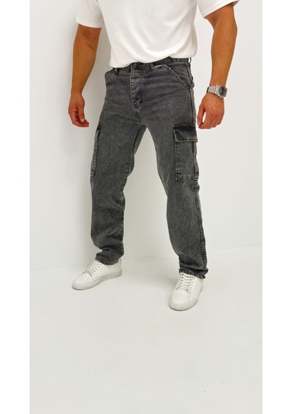 Hunter Kot Black Vintage Baggy Kargo Cep Denim Erkek Pantolon