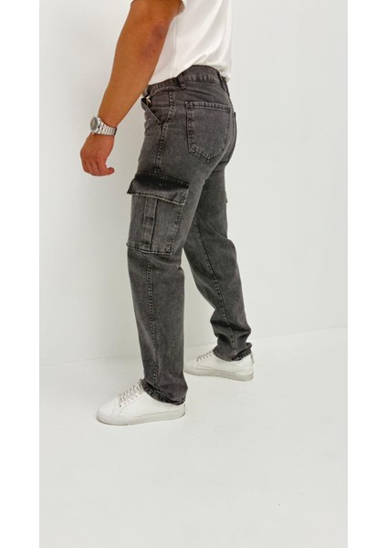 Hunter Kot Black Vintage Baggy Kargo Cep Denim Erkek Pantolon