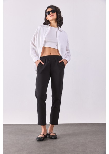 Alian Beli Lastikli Smart Pantolon-Siyah