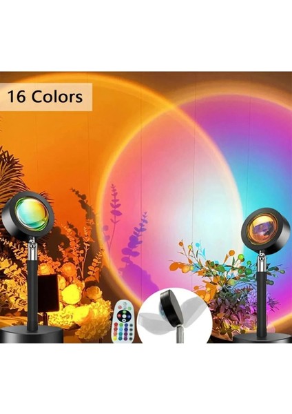 Gece Lambası Projektör Kumandalı Sunset Gün Batımı 16 Renk Işık Sunset Lamp Oda Aydınlatma