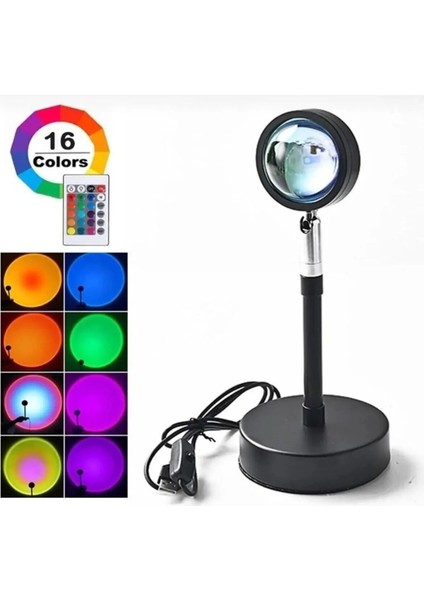 Gece Lambası Projektör Kumandalı Sunset Gün Batımı 16 Renk Işık Sunset Lamp Oda Aydınlatma fiyatları