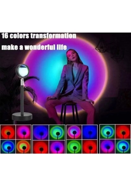 Gece Lambası Projektör Kumandalı Sunset Gün Batımı 16 Renk Işık Sunset Lamp Oda Aydınlatma modelleri