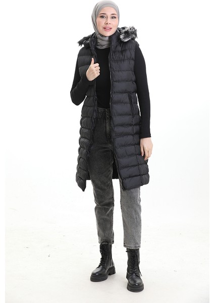 Kapüşonlu Fermuarlı Şişme Yelek 0169B-01 Siyah fiyatları