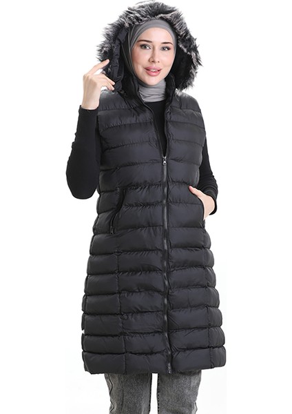 Kapüşonlu Fermuarlı Şişme Yelek 0169B-01 Siyah modelleri