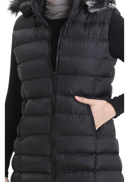 Kapüşonlu Fermuarlı Şişme Yelek 0169B-01 Siyah fırsatları