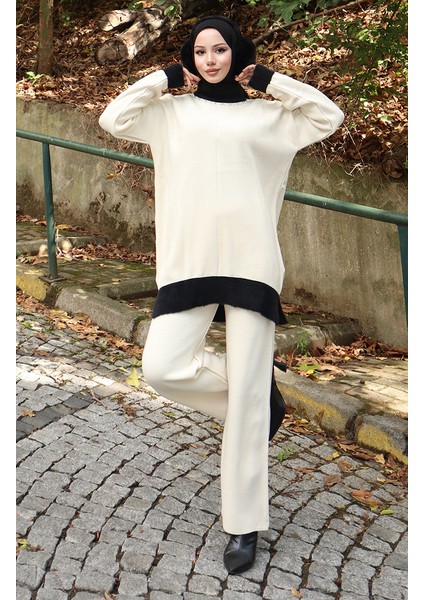 Triko Inci Detaylı Tunik Pantolon Ikili Takım 1011-03 Bej fiyatları