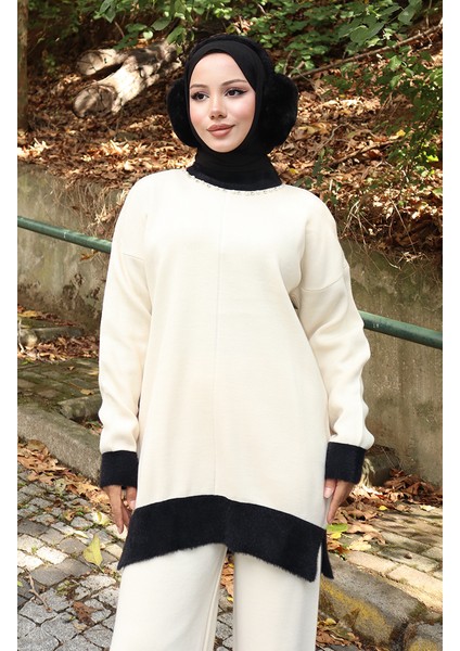 Triko Inci Detaylı Tunik Pantolon Ikili Takım 1011-03 Bej fırsatları