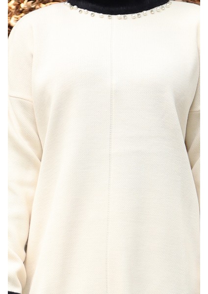 Triko Inci Detaylı Tunik Pantolon Ikili Takım 1011-03 Bej indirimleri