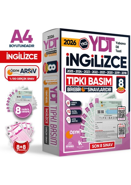 2026 YKS YDT İngilizce ÖSYM Çıkmış Soru Tıpkı Basım 8li Deneme Paketi Türkiye Geneli Video Çözümlü