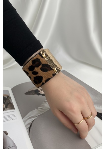 Altın Rengi Metal Detay Leopar Desen Bileklik (22CM) fiyatları