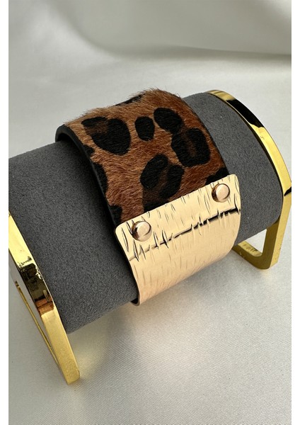 Altın Rengi Metal Detay Leopar Desen Bileklik (22CM) fırsatları