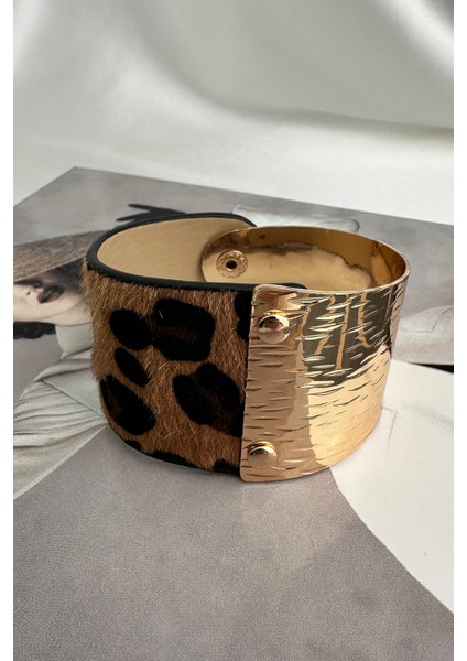 Altın Rengi Metal Detay Leopar Desen Bileklik (22CM) indirimleri