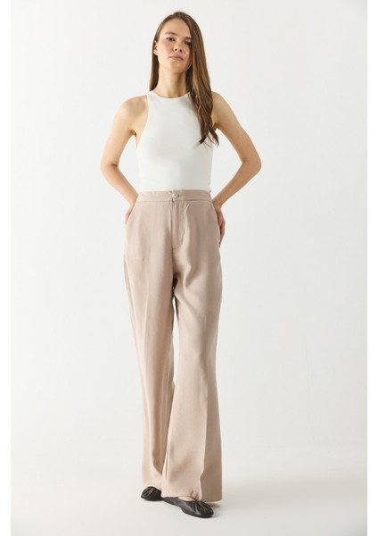 Holly Geniş Paça Pantolon(Cupro)-Taş