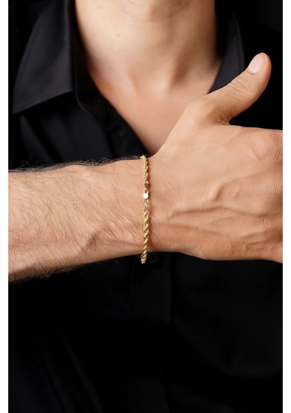 14 Ayar Altın Burgu Halat Zincir Erkek Bileklik 2.65 mm fırsatları