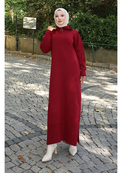 Triko Balıkçı Yaka Elbise 0511-06 Bordo modelleri