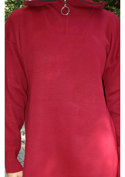 Triko Balıkçı Yaka Elbise 0511-06 Bordo indirimleri