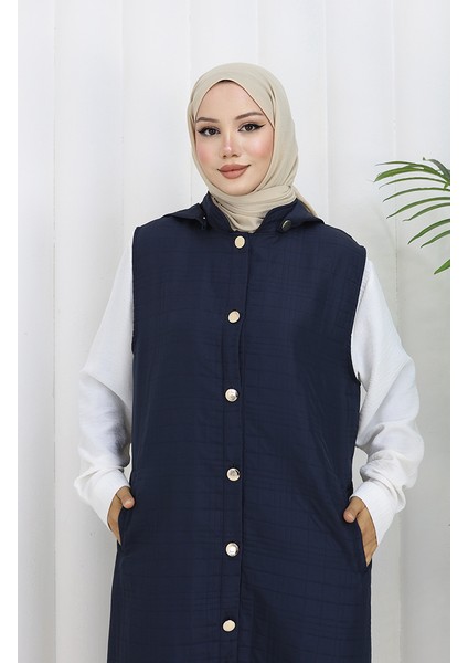 Kapitone Kumaş Boydan Düğmeli Yelek 0186A-01 Lacivert fiyatları