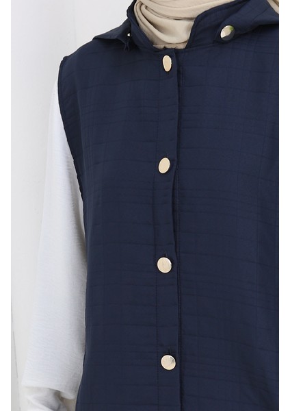 Kapitone Kumaş Boydan Düğmeli Yelek 0186A-01 Lacivert modelleri