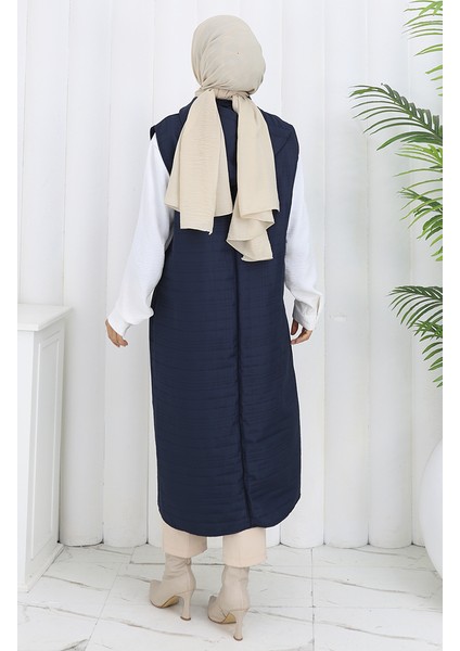 Kapitone Kumaş Boydan Düğmeli Yelek 0186A-01 Lacivert fırsatları