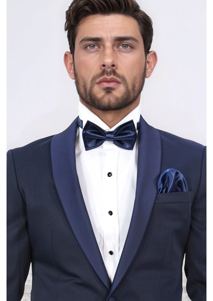 Slim Fit Şal Yaka Lacivert Desenli Takım Elbise indirimleri