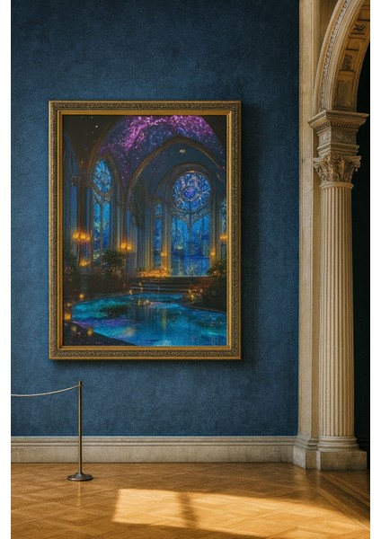 Celestial Hall – Fantastik Işıltılı Mimari Temalı Dekoratif Duvar Tablosu (Çerçeveli)