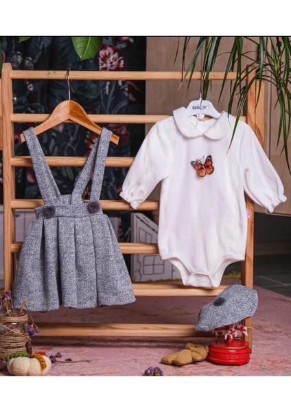 Kelebek Aksesuarlı Badili Etekli Bebe Kız Takım