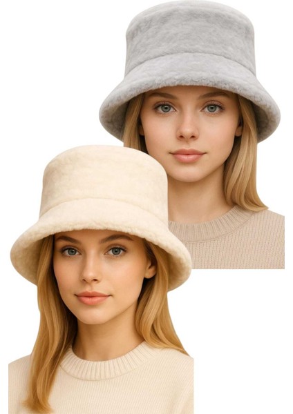 Kadın Ayarlanabilir Peluş Bucket Kova Şapka 2'li Set indirimleri