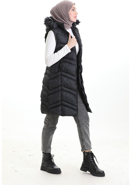 Kapüşonlu Fermuarlı Şişme Yelek 0205-01 Siyah fiyatları