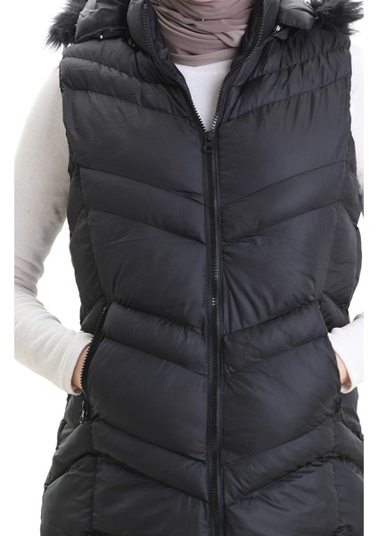 Kapüşonlu Fermuarlı Şişme Yelek 0205-01 Siyah indirimleri