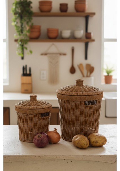 Rattan Konik 2'li Kapaklı Sepet