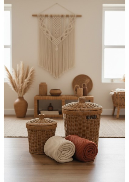 Rattan Konik 2'li Kapaklı Sepet fiyatları