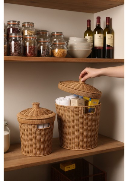 Rattan Konik 2'li Kapaklı Sepet fırsatları