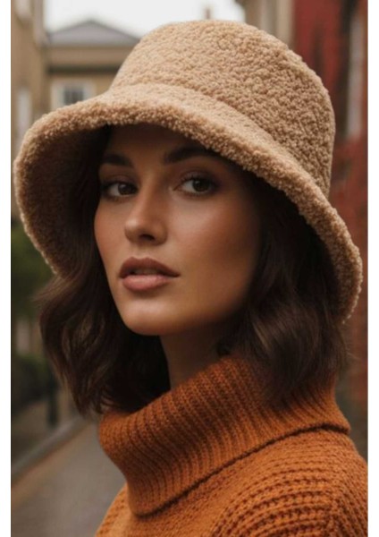 Kadın Kışlık Yumuşak Tüylü Teddy Peluş Buklet Kova Şapka