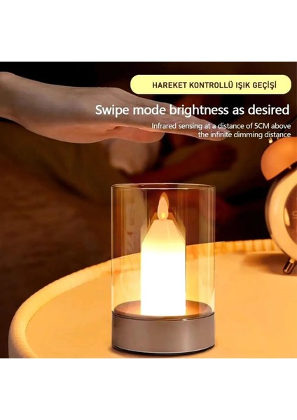 CT-8432 Tokyo Taşınabilir Mum Görünümlü Masa Lambası El Hareketini Algılayan USB Şarjlı